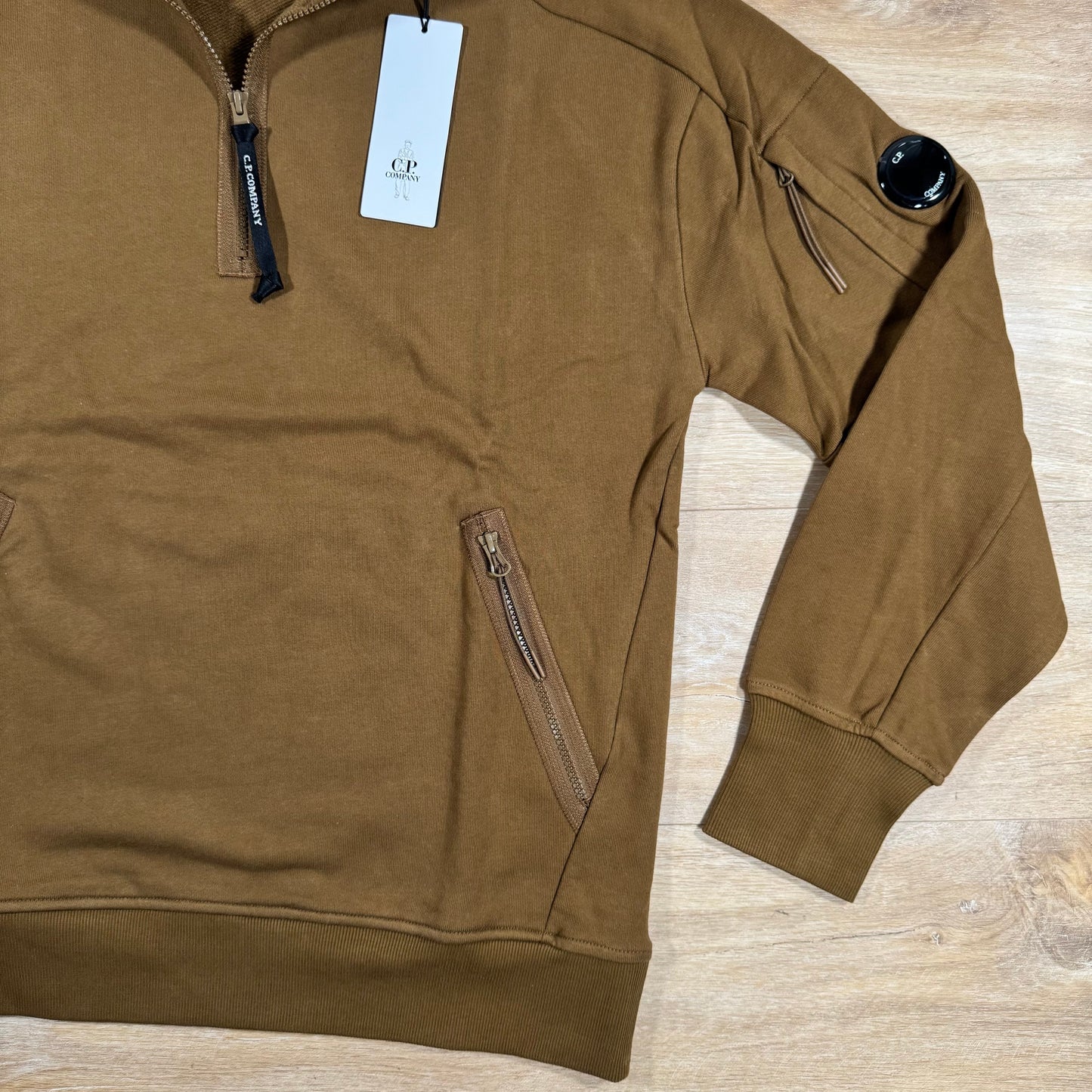 CP Company Diagonal Raised Half-Zipped Lens Sweatshirt in Toffee