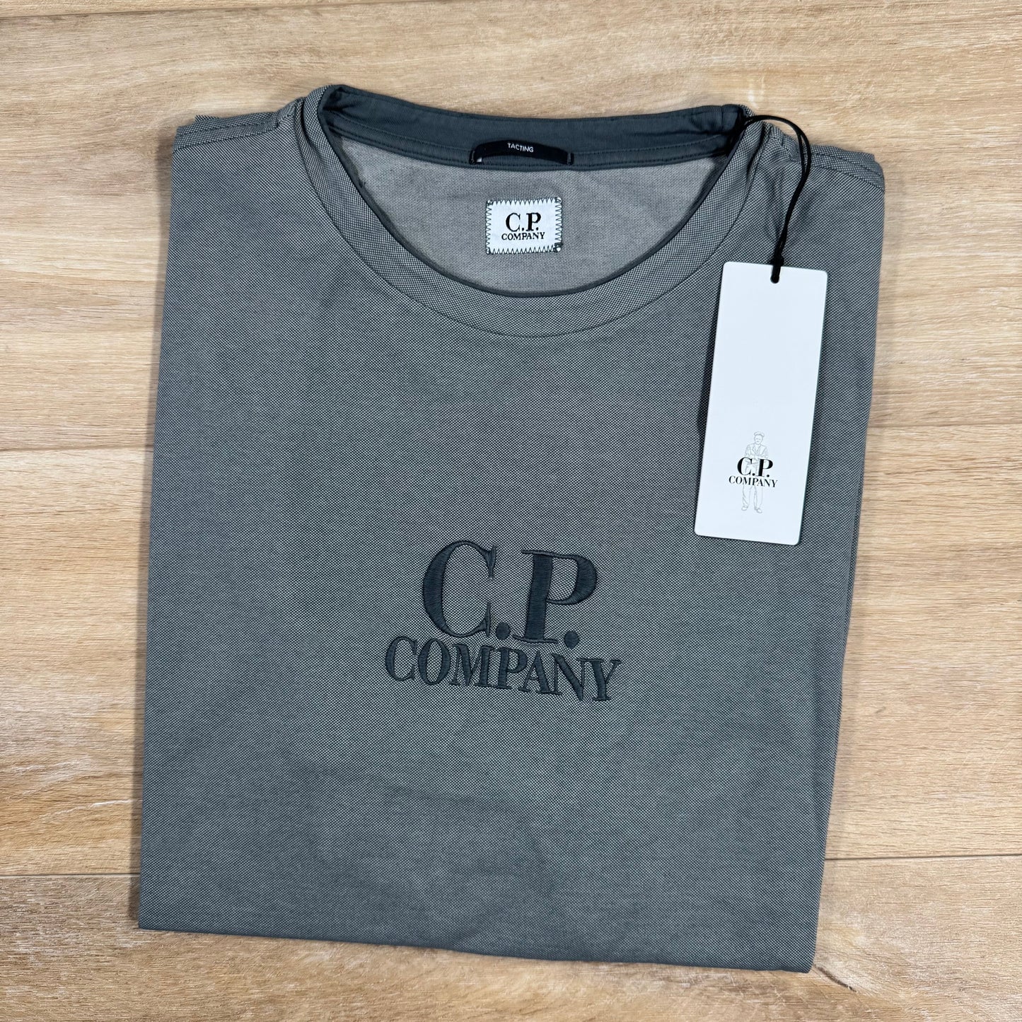 CP Company Tacting Piquet Embroidery T-Shirt in Smoked Pearl - Grey
