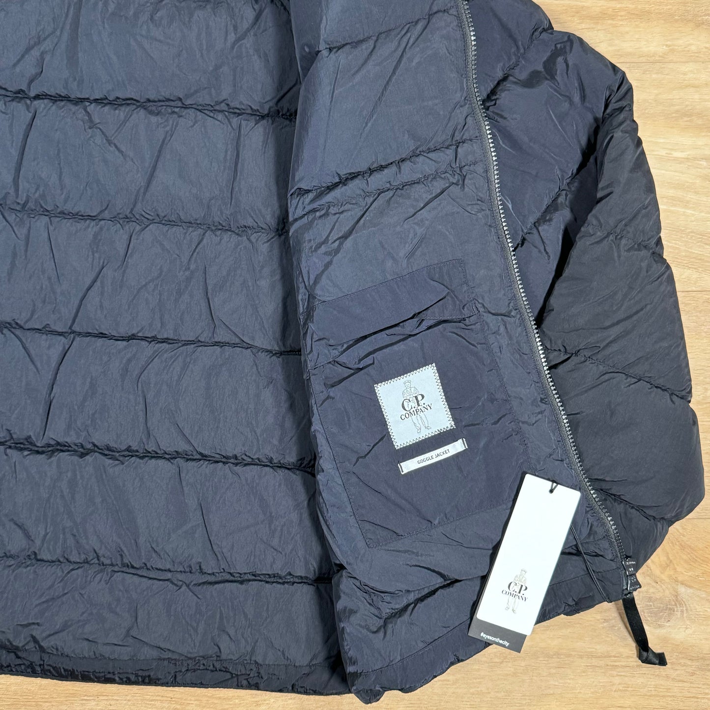 CP Company Chrome-R Goggle Down Jacket in Navy