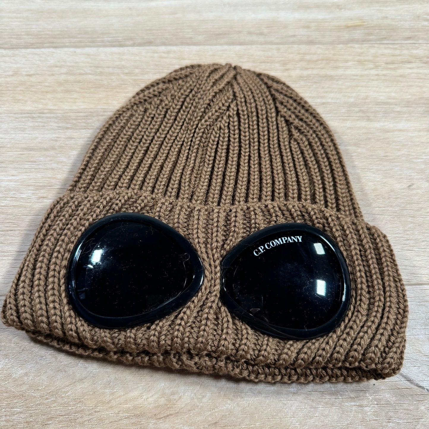 CP Company Extra Fine Merino Wool Goggle Beanie in Toffee
