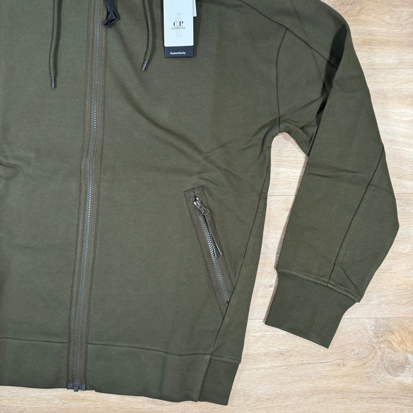 CP Company Diagonal Raised Fleece Goggle Hoodie in Ivy Green