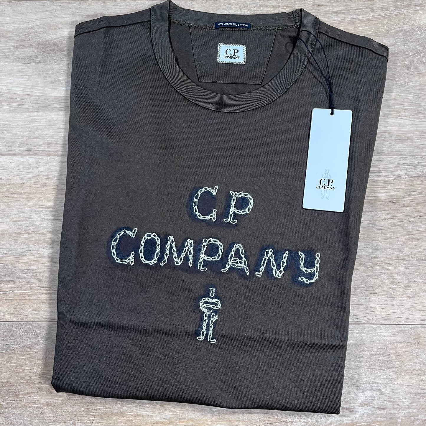 CP Company Mercerized 30/2 Jersey Twisted Logo T-Shirt in Ivy Green