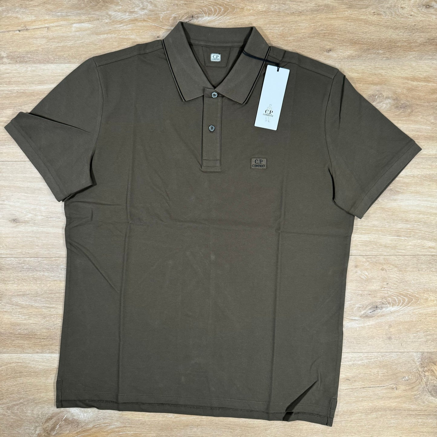 CP Company Stretch Piquet Striped Collar Polo Shirt in Ivy Green