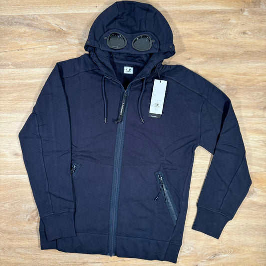 CP Company Diagonal Raised Zipped Goggle Hoodie in Navy