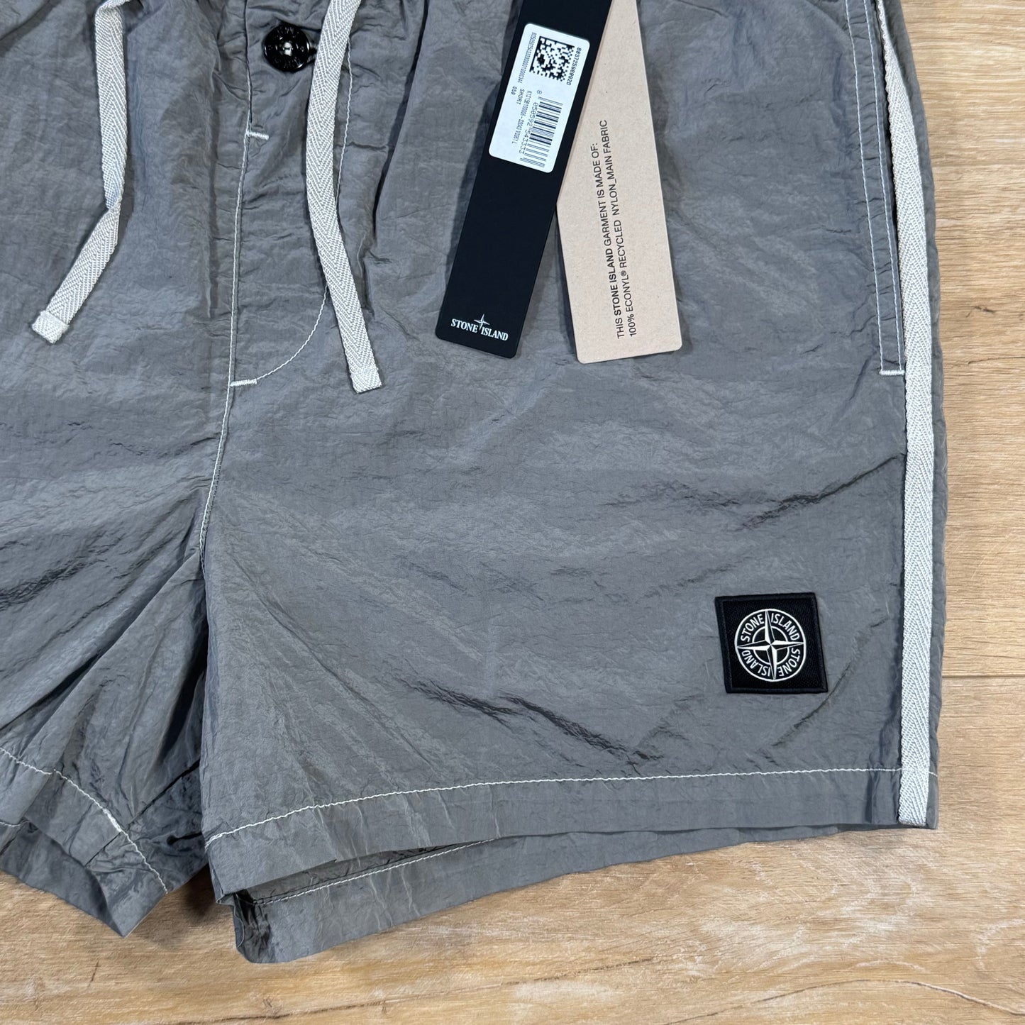 Stone Island Nylon Metal Button Swim Shorts in Pearl Grey