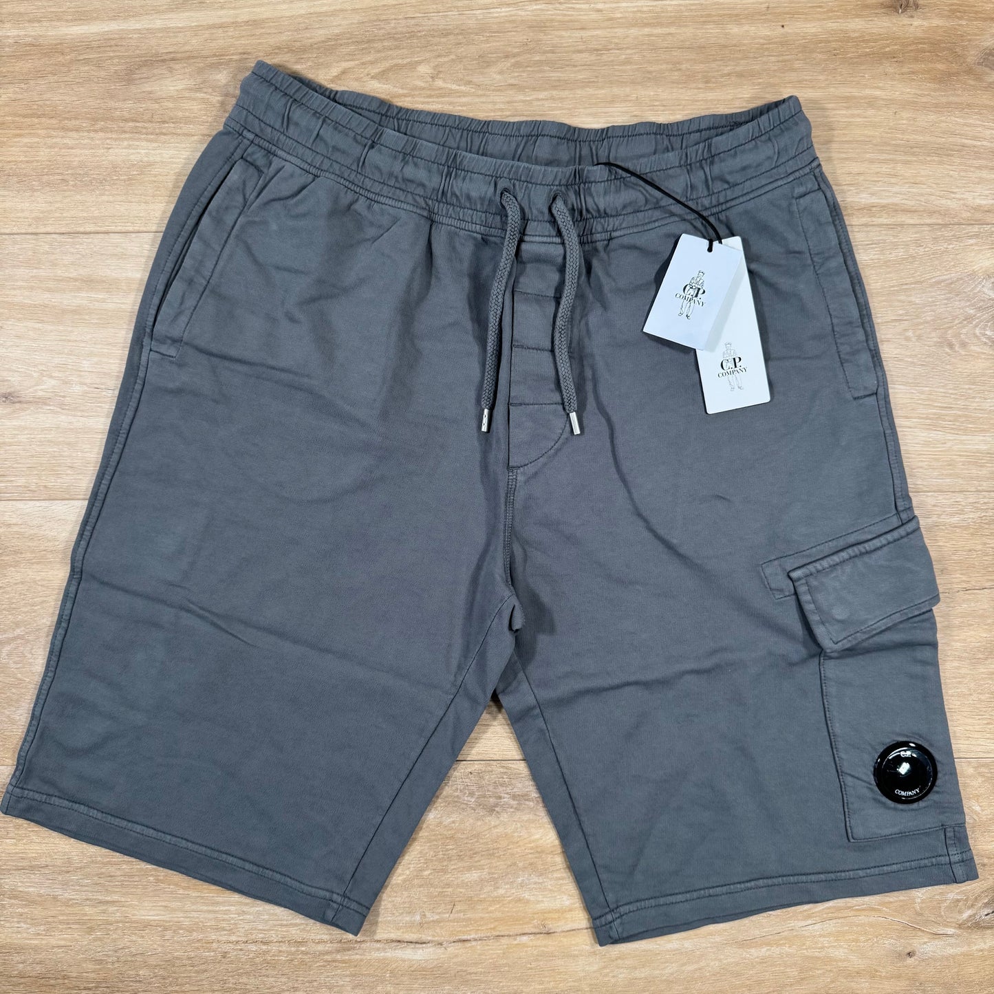 CP Company Light Fleece Cargo Lens Shorts in Smoked Pearl - Grey
