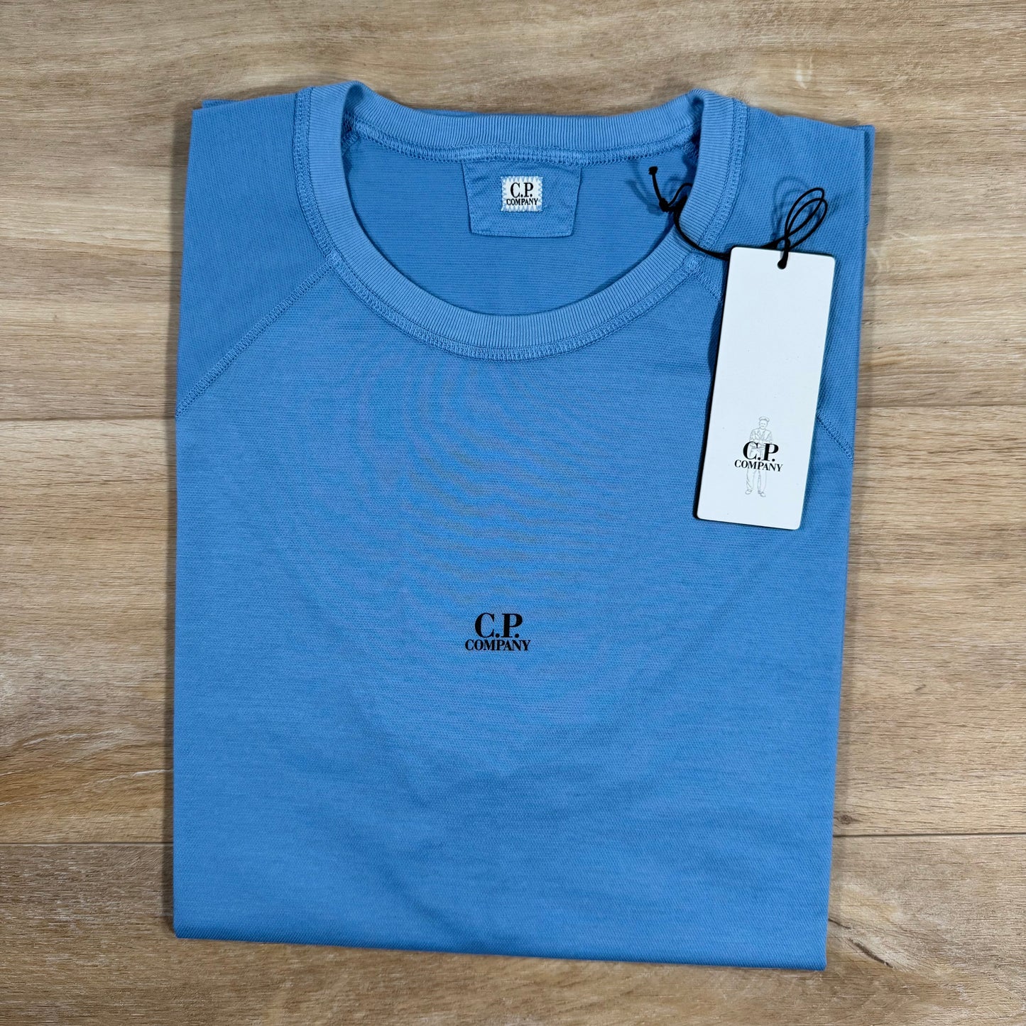 CP Company Micronet Jersey Raglan Logo T-Shirt in Pacific Coast - Light Blue