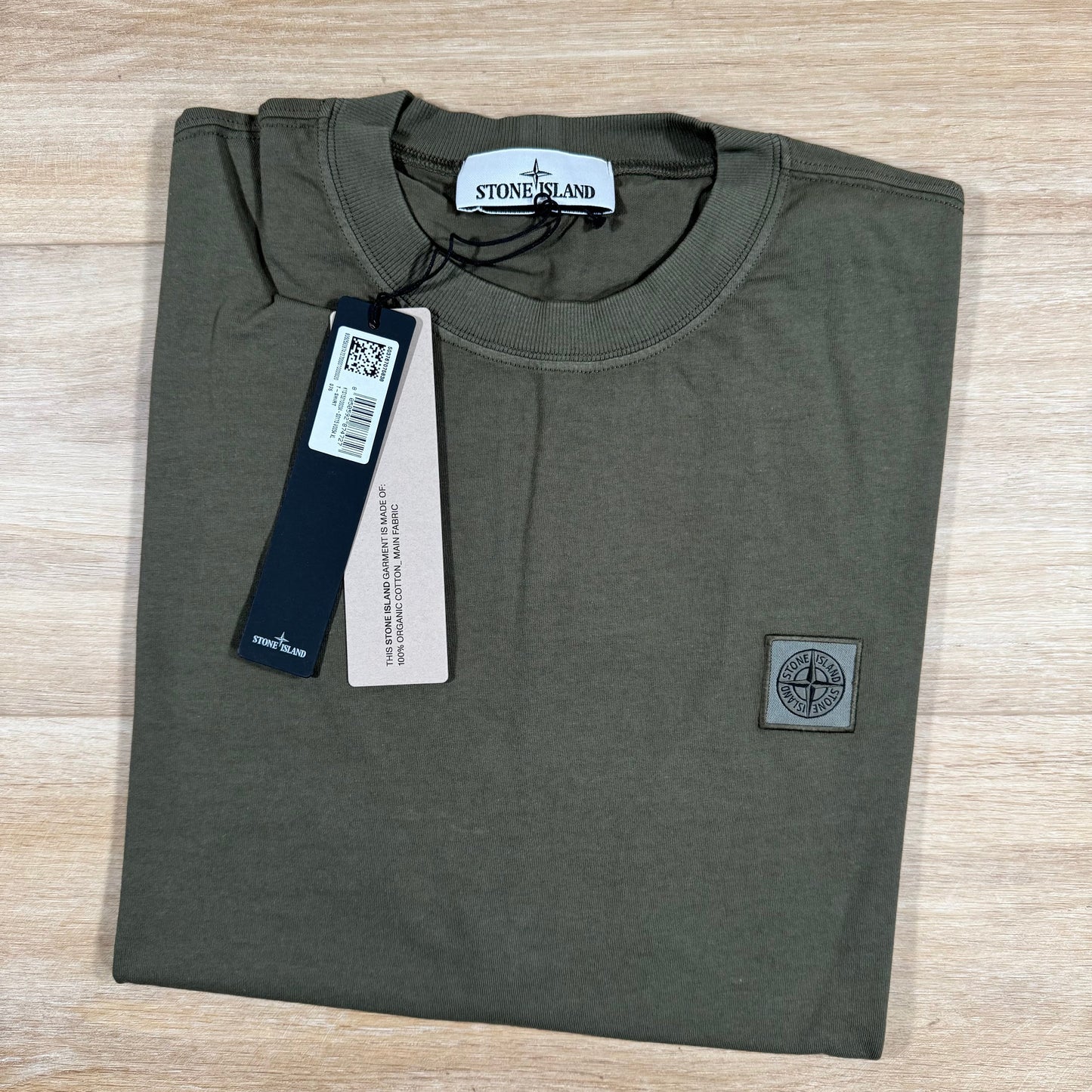 Stone Island Combed Organic Cotton Patch Logo T-Shirt in Military Green