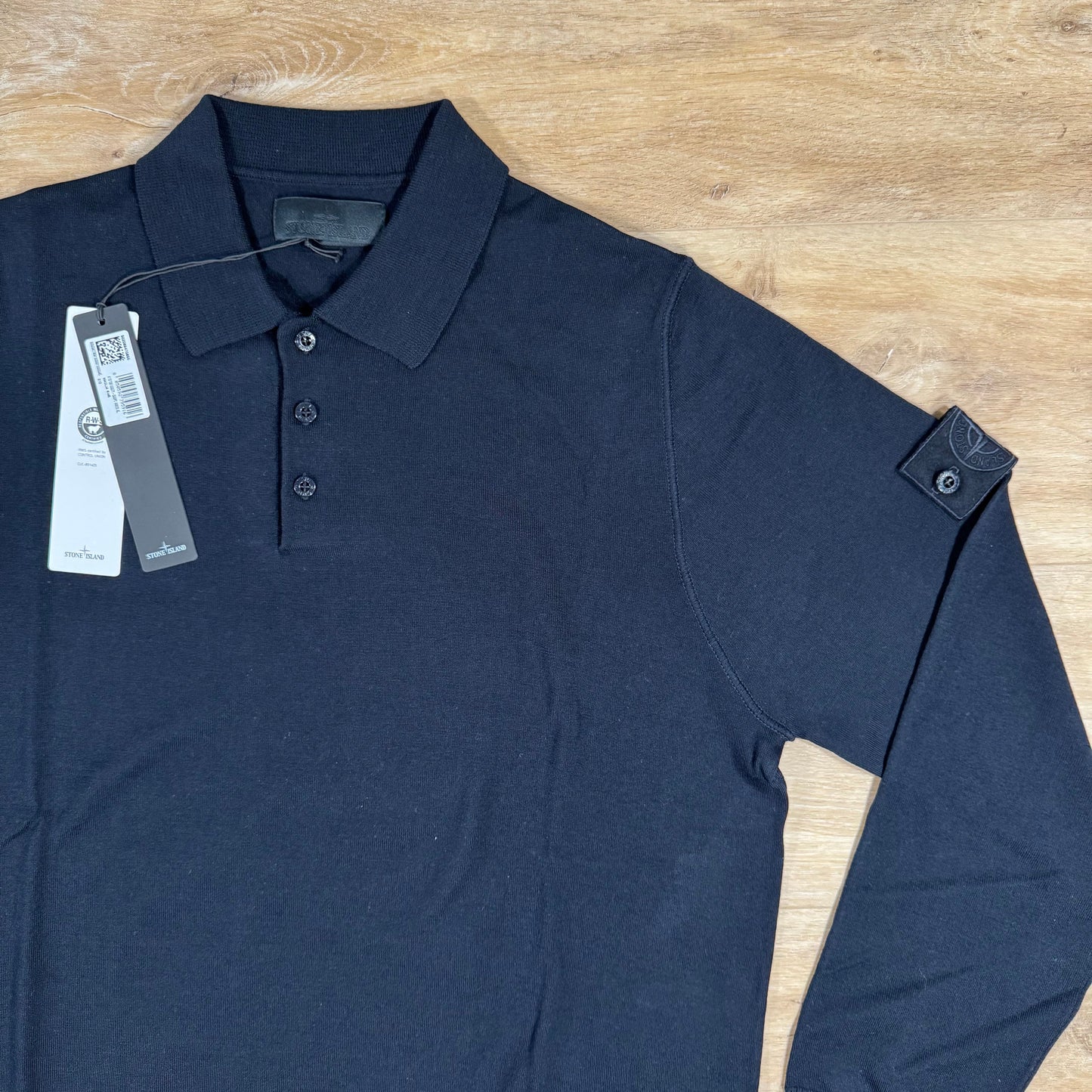 Stone Island Light Pure Wool Long-Sleeved Ghost Polo Shirt in Navy