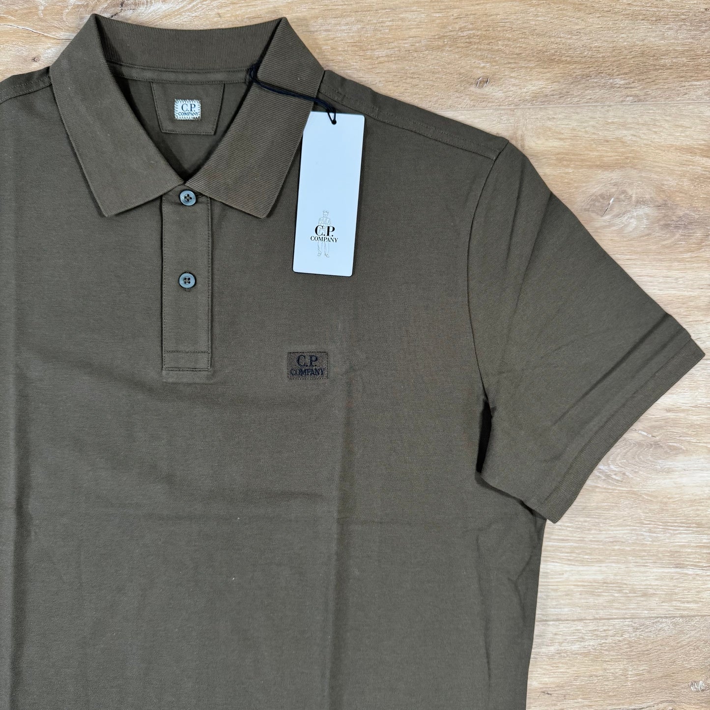 CP Company Stretch Piquet Logo Polo Shirt in Ivy Green