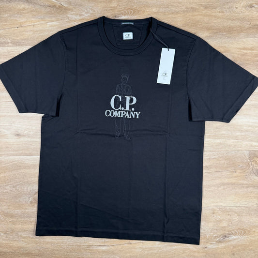 CP Company 30/2 Mercerized Jersey Twisted British Sailor T-Shirt in Black