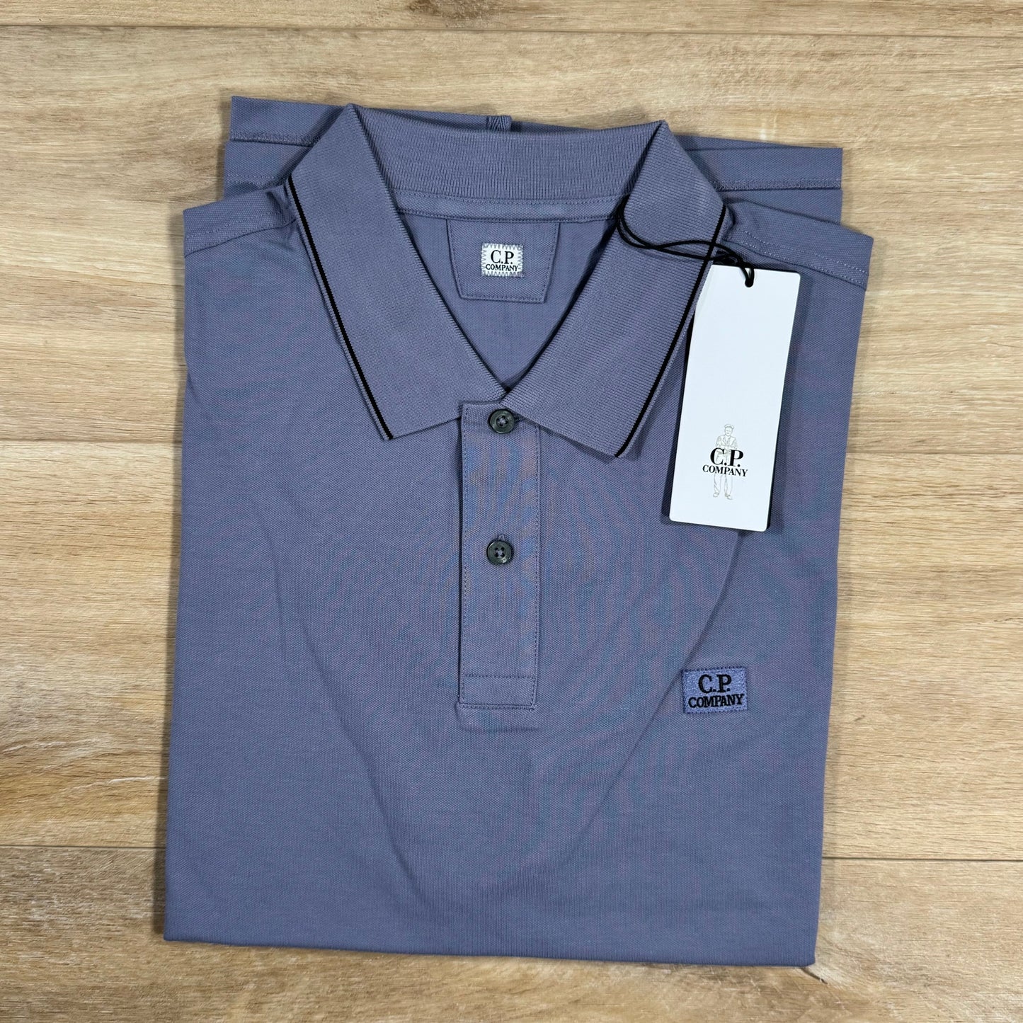 CP Company Stretch Piquet Striped Collar Polo Shirt in Lavender Violet