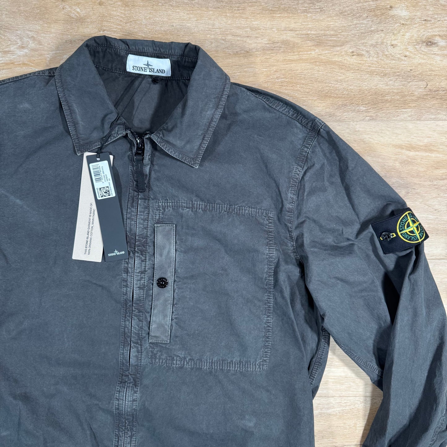 Stone Island Brushed Canvas Old Treatment Overshirt in Charcoal Grey