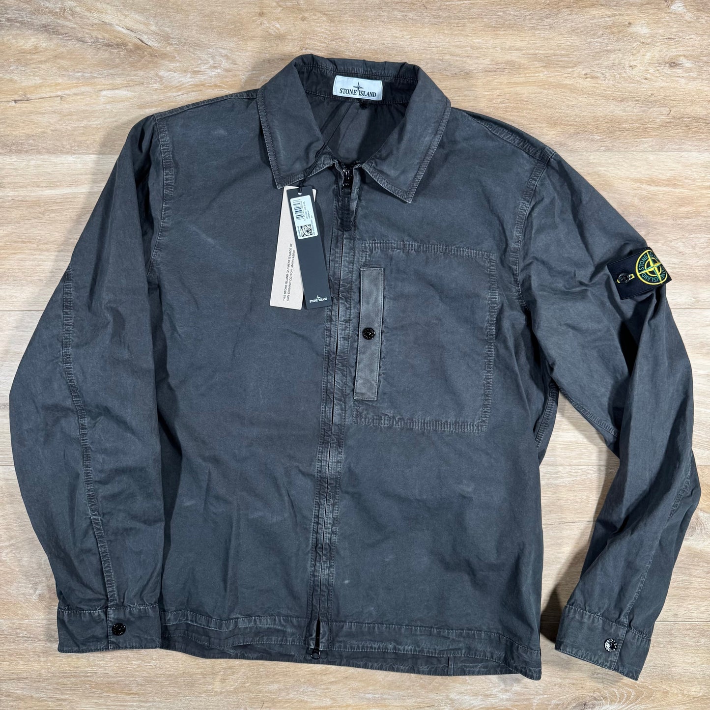 Stone Island Brushed Canvas Old Treatment Overshirt in Charcoal Grey