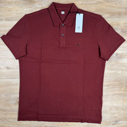 CP Company Stretch Piquet Striped Collar Polo Shirt in Sable - Brown