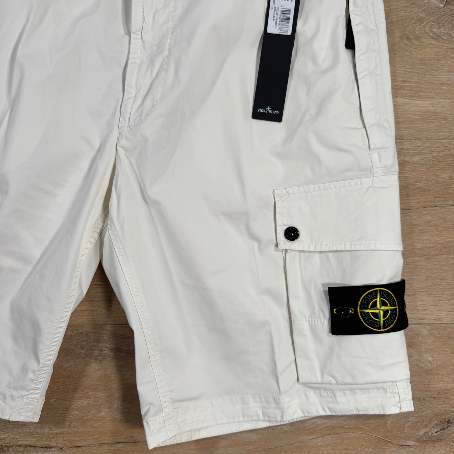 Stone Island Supima Twill Stretch-TC Cargo Bermuda Shorts in Ivory
