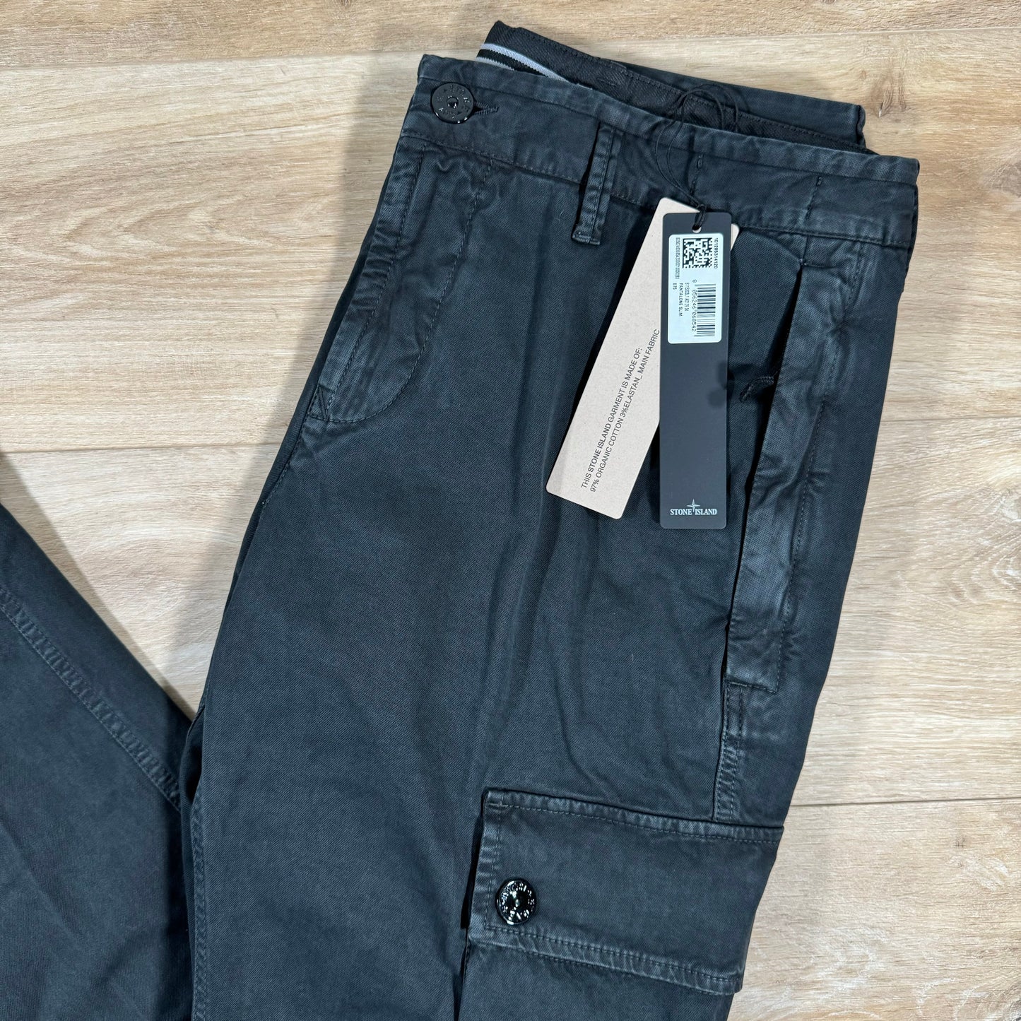 Stone Island Brushed Old Effect Cargo Trousers in Black