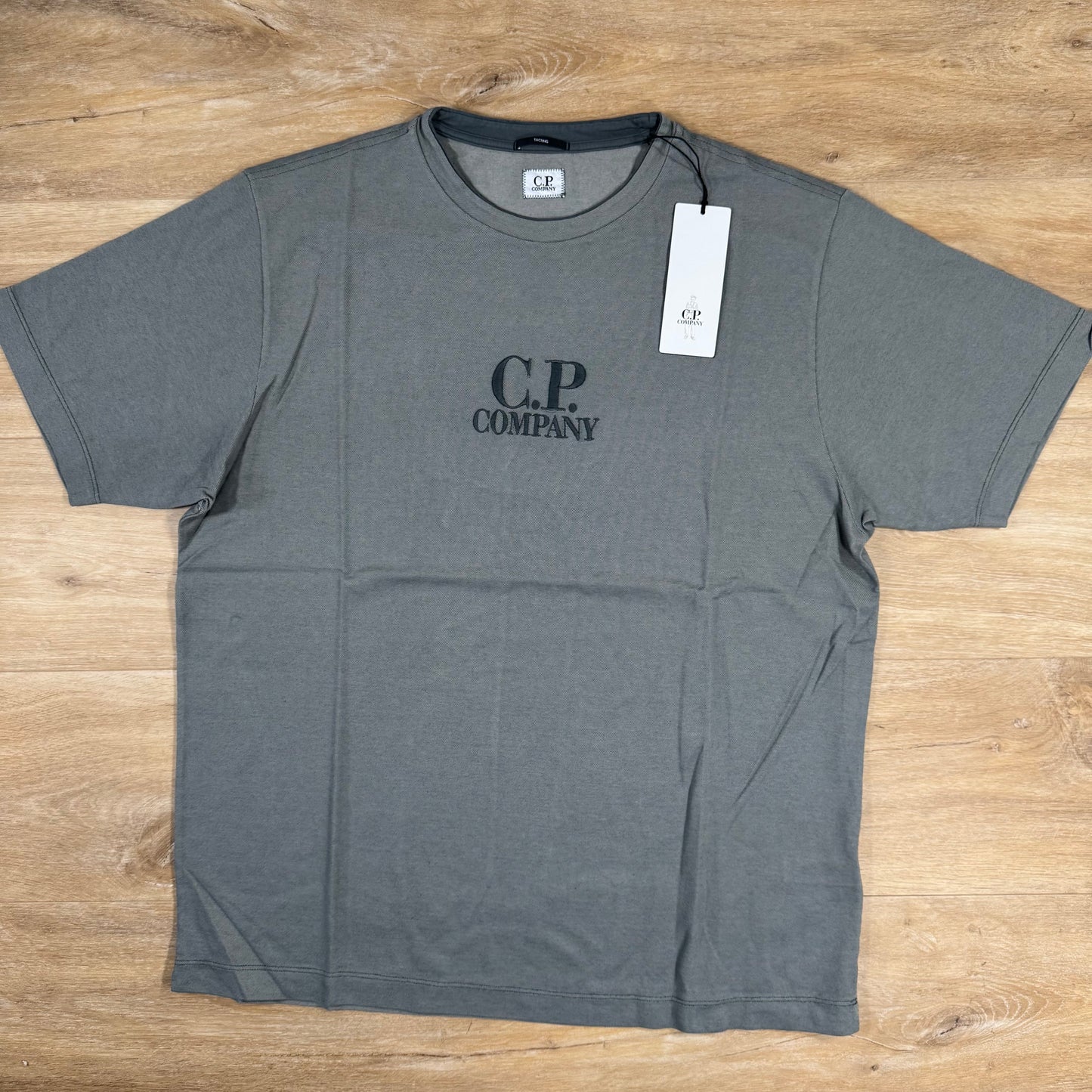 CP Company Tacting Piquet Embroidery T-Shirt in Smoked Pearl - Grey