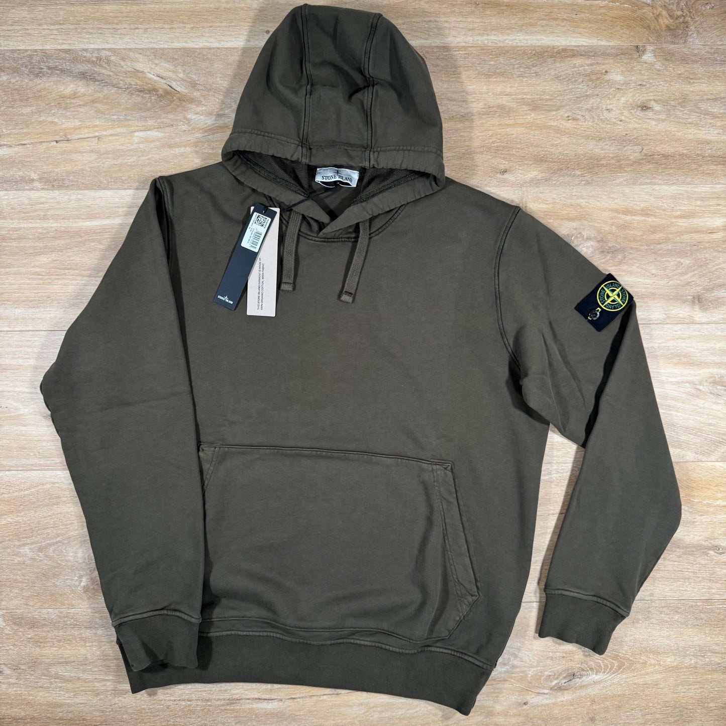 Stone Island Organic Cotton Fleece Pullover Hoodie in Military Green