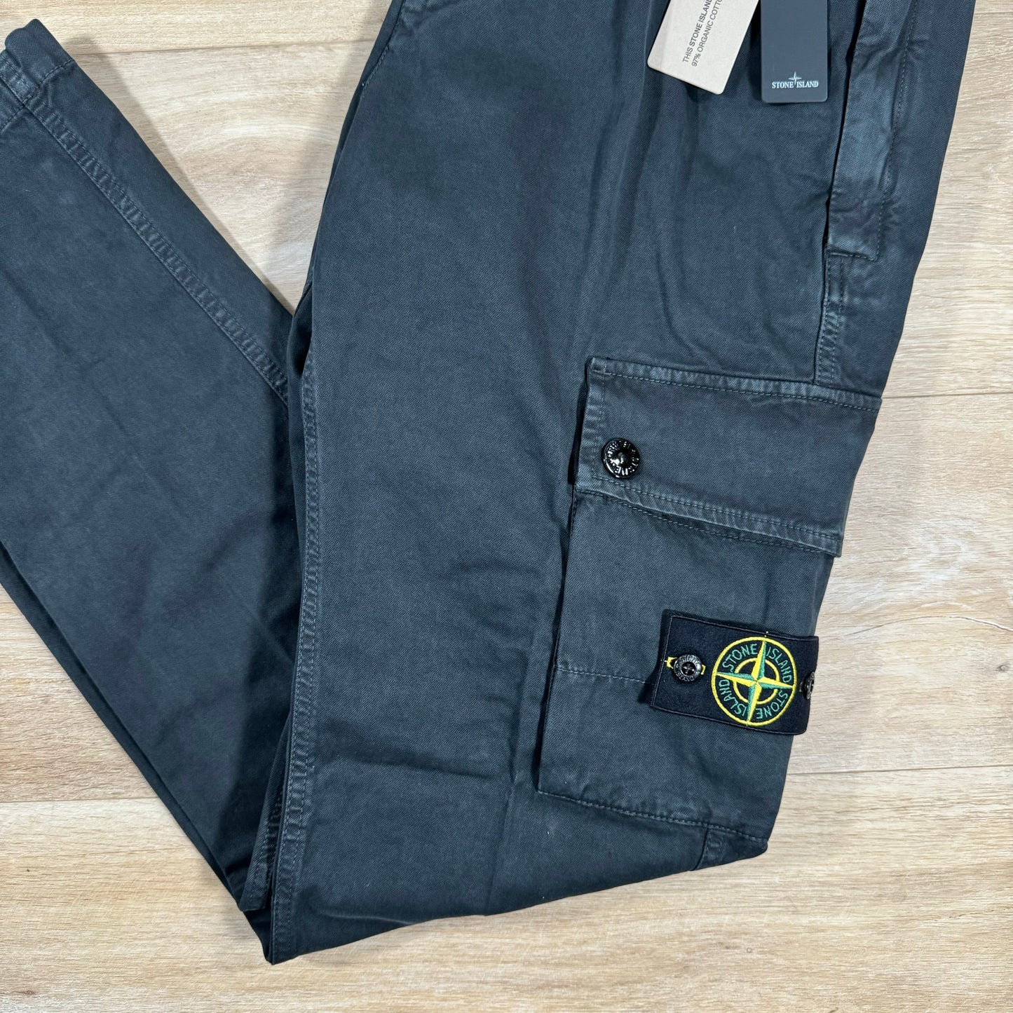 Stone Island Brushed Old Effect Cargo Trousers in Black