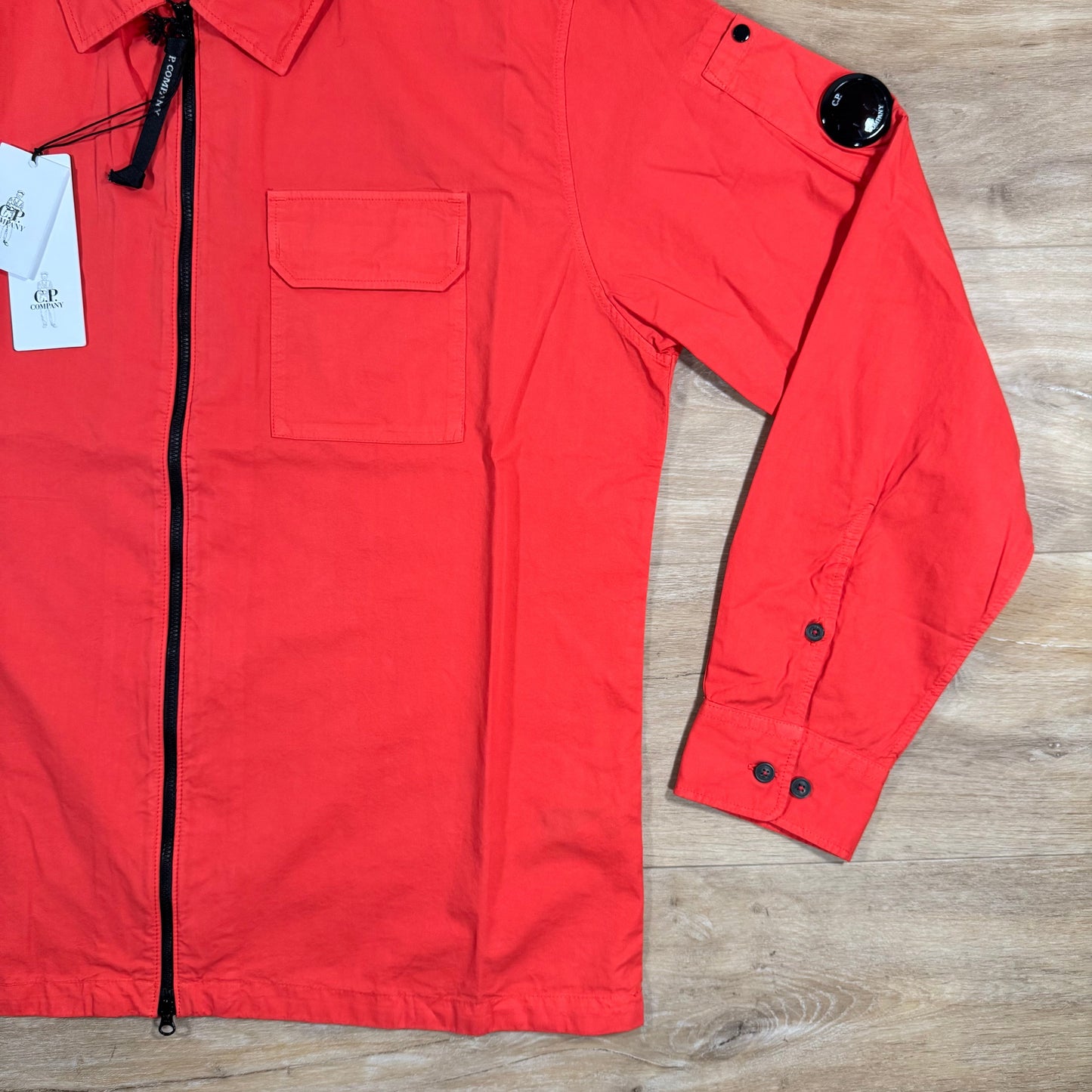 CP Company Organic Gabardine Lens Overshirt in Poinciana Orange