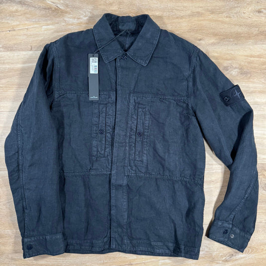 Stone Island Diagonal Linen Ghost Overshirt in Navy