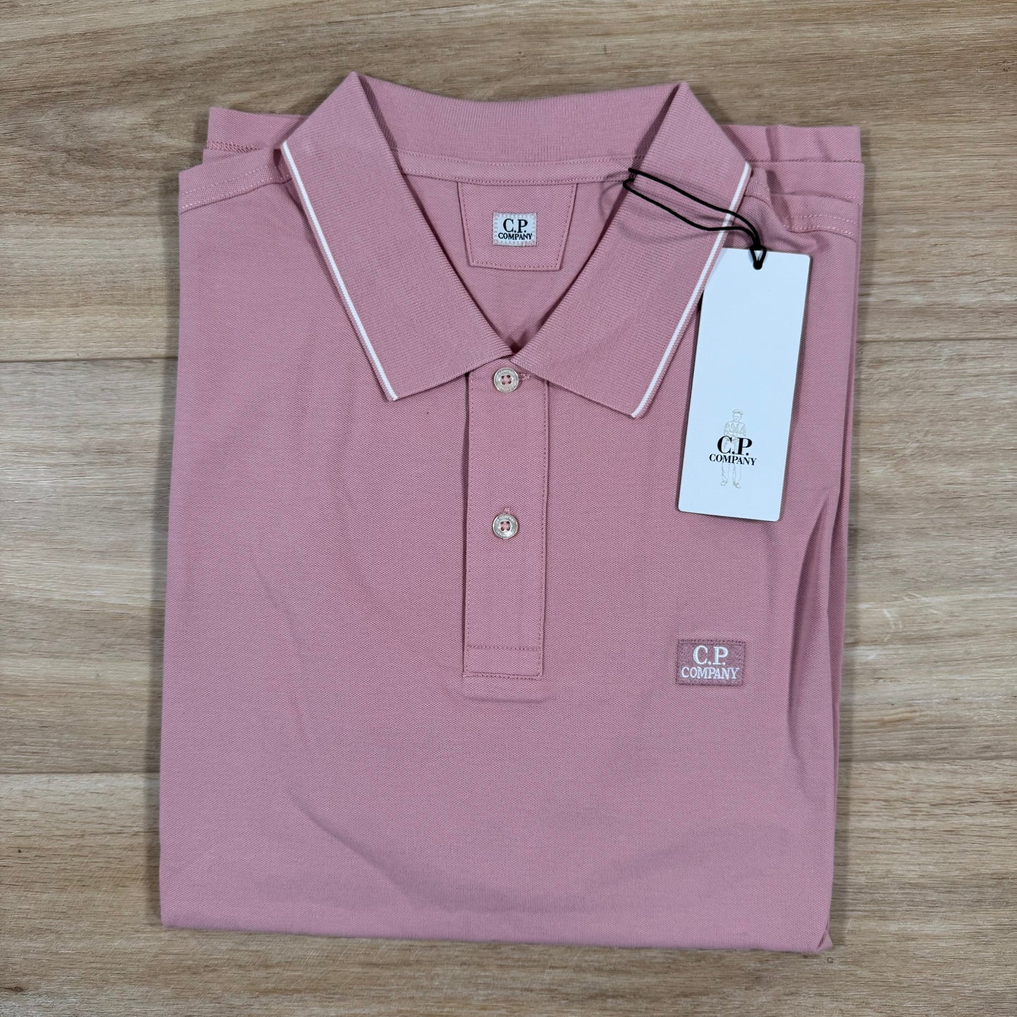 CP Company Stretch Piquet Striped Collar Polo Shirt in Misty Rose - Pink