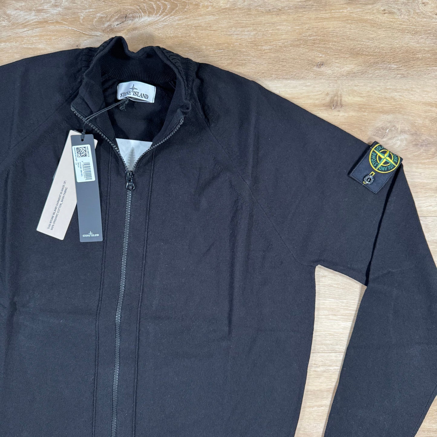 Stone Island Light Organic Cotton Knit Cardigan in Black