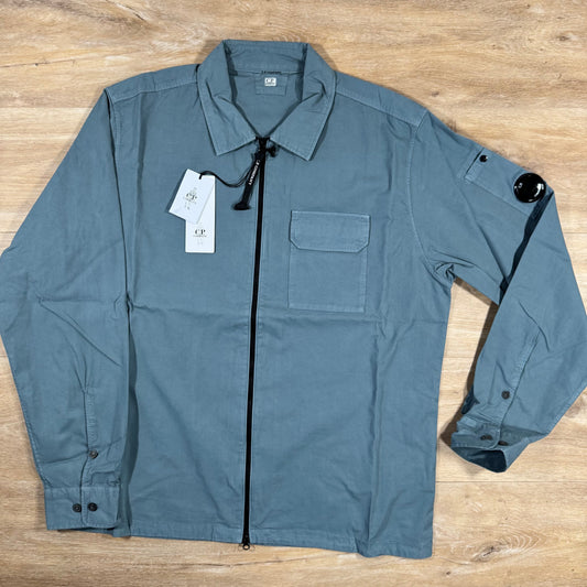 CP Company Organic Gabardine Lens Overshirt in Stormy Weather - Blue