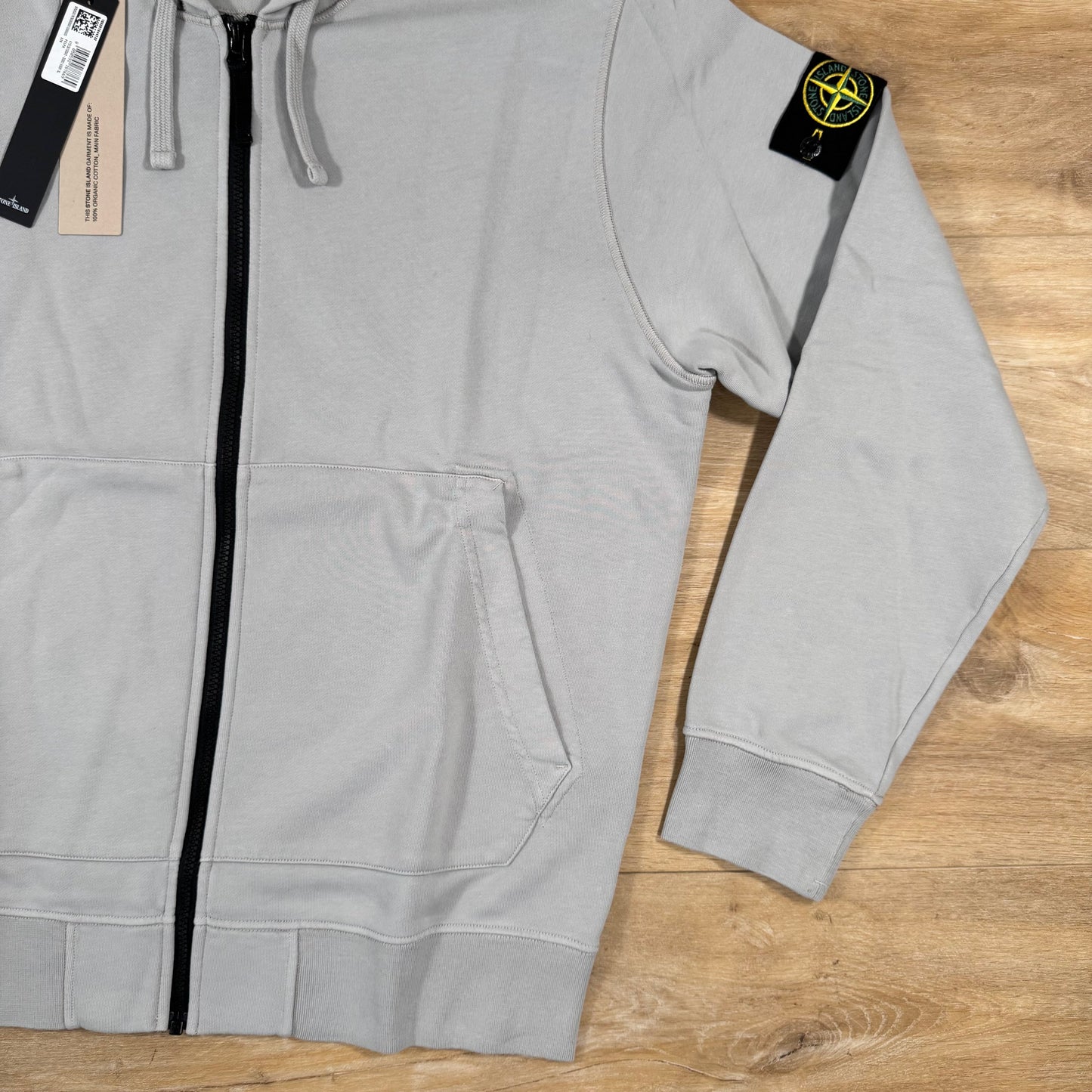 Stone Island Organic Cotton Fleece Zip Hoodie in Pearl Grey
