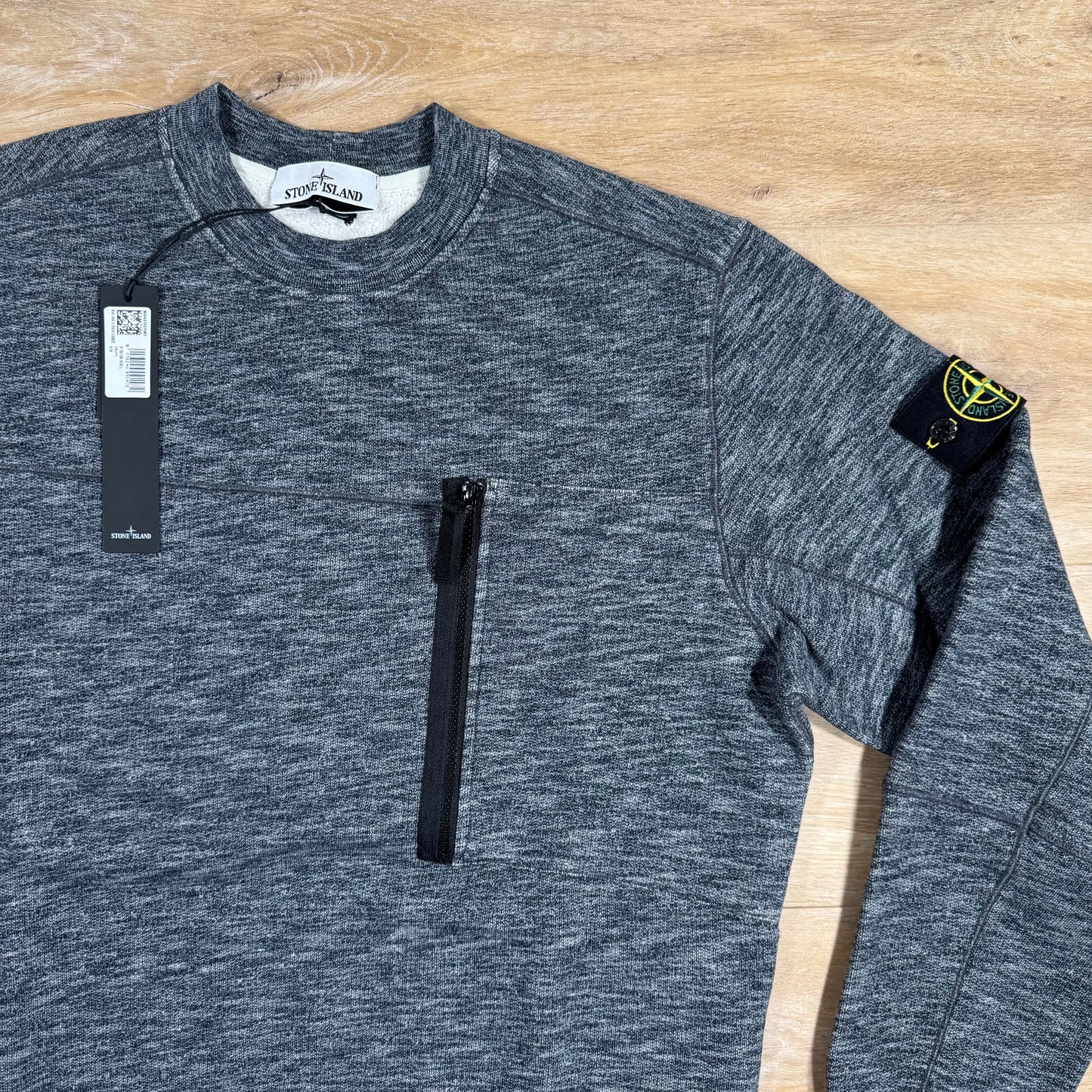 Stone Island Mouline Cotton Zip Pocket Sweatshirt in Lead Grey