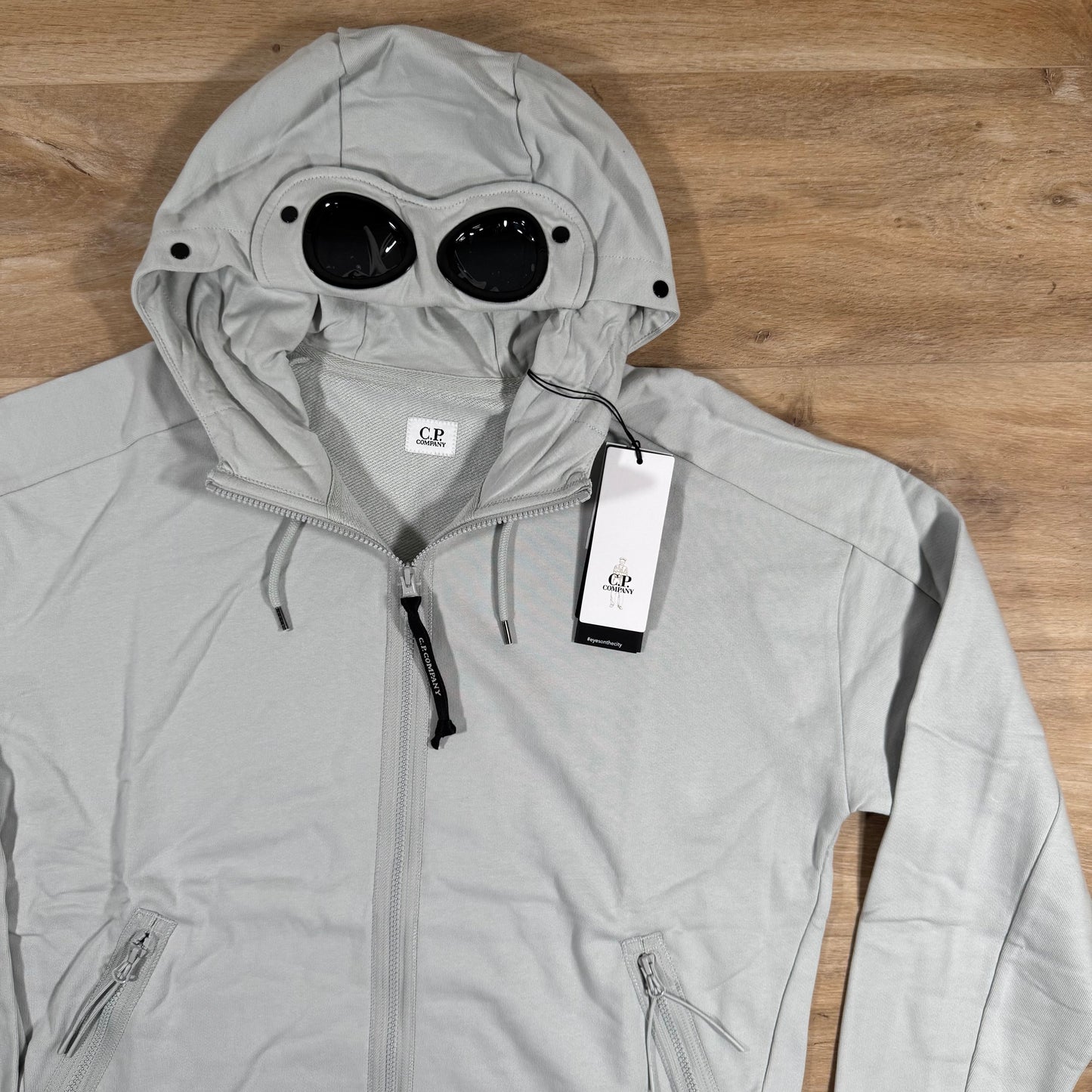 CP Company Diagonal Raised Fleece Goggle Hoodie in Blue Fox - Grey