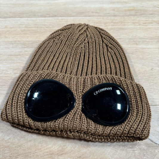 CP Company Extra Fine Merino Wool Goggle Beanie in Toffee