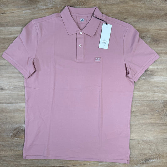CP Company Stretch Piquet Logo Polo Shirt in Misty Rose - Pink