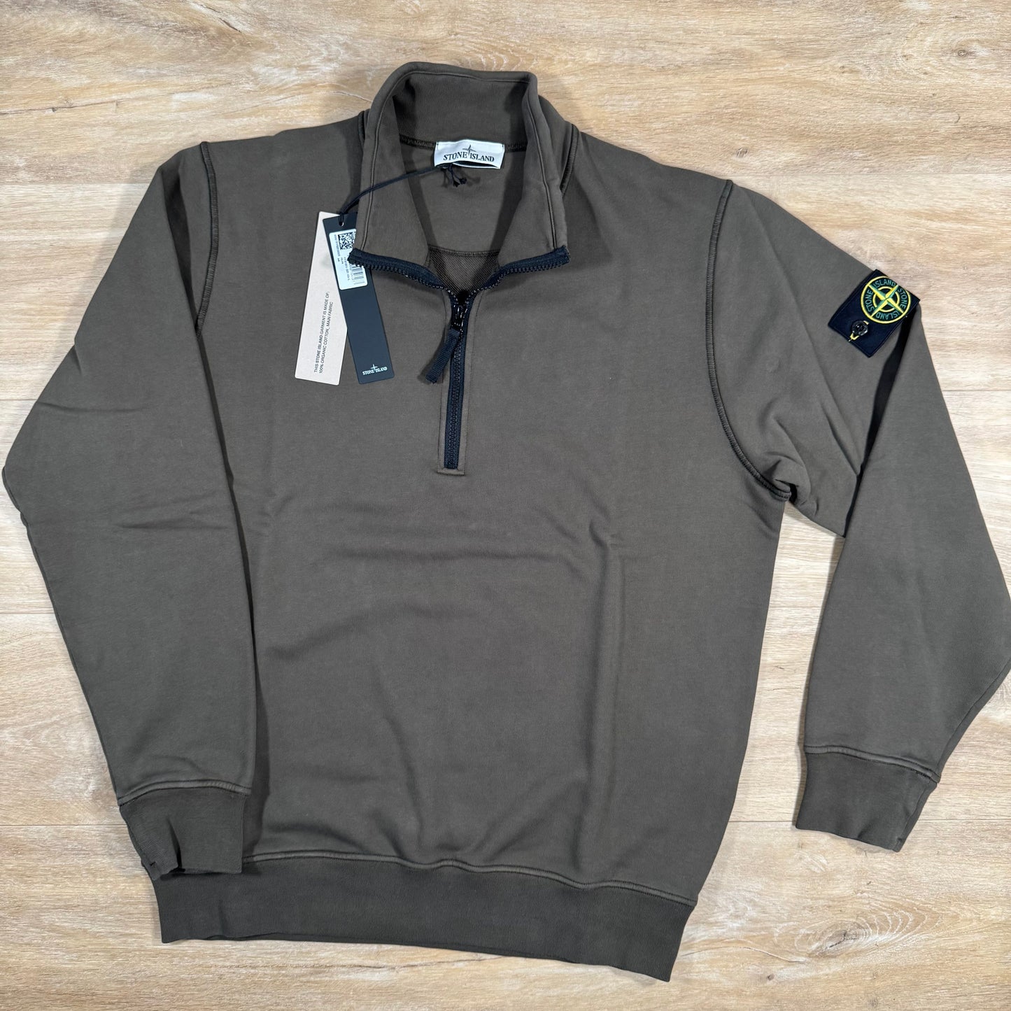 Stone Island Organic Cotton Half-Zip Sweatshirt in Military Green