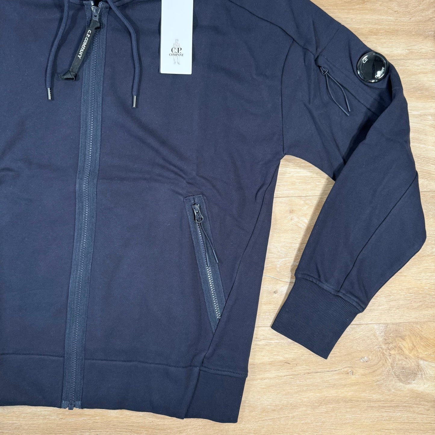 CP Company Diagonal Raised Zipped Lens Hoodie in Navy