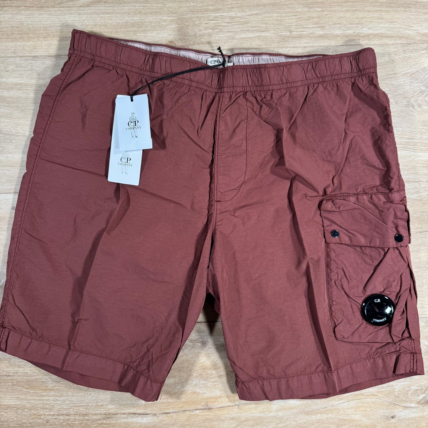CP Company Flatt Nylon Cargo Lens Swim Shorts in Sable - Brown