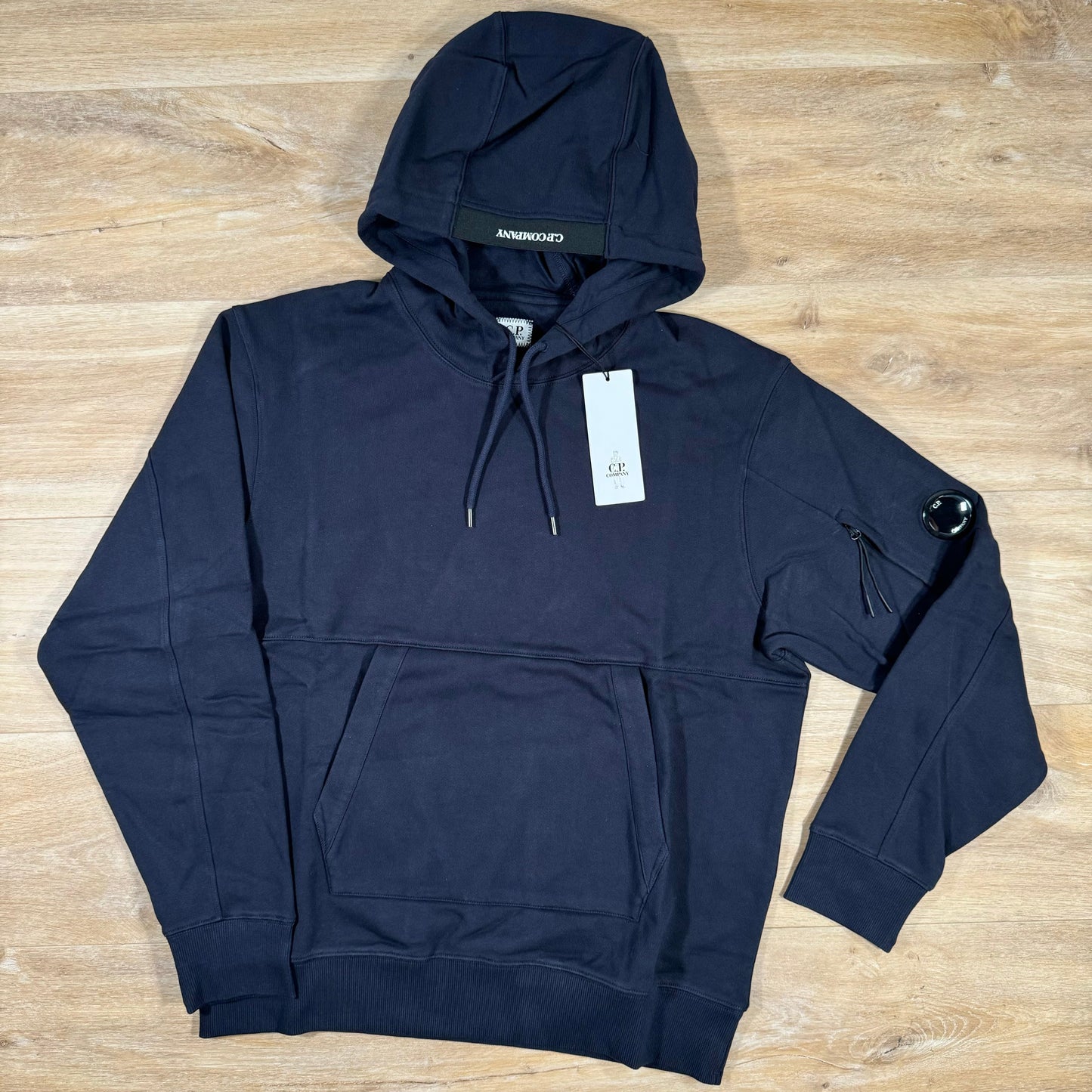 CP Company Diagonal Raised Fleece Lens Hoodie in Navy