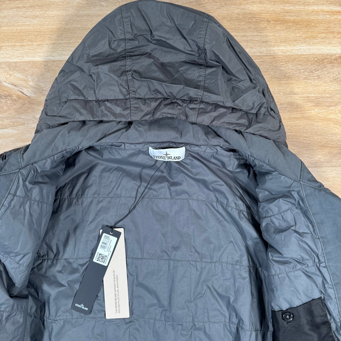 Stone Island Crinkle Reps NY Padded Jacket in Lead Grey