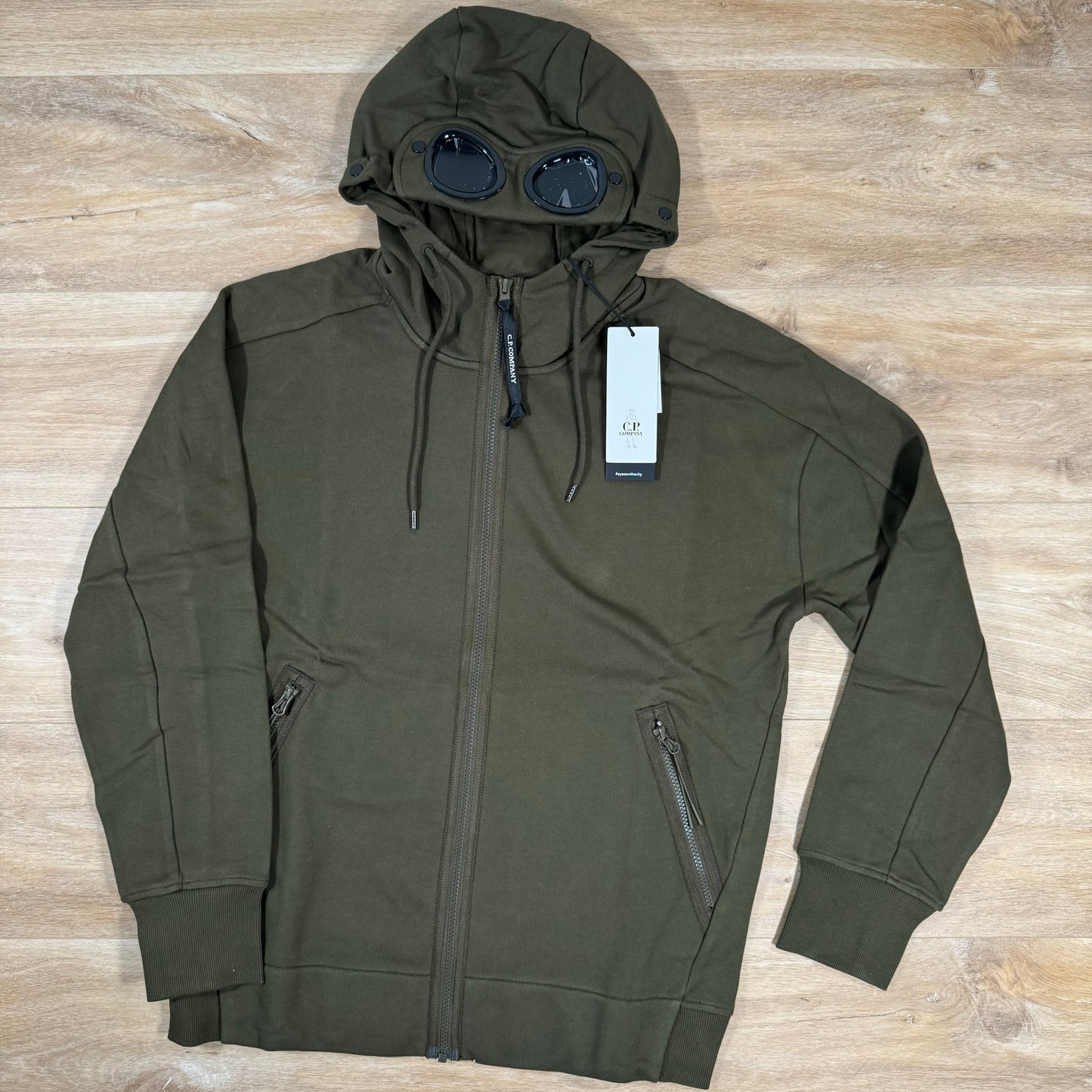 CP Company Diagonal Raised Zipped Goggle Hoodie in Ivy Green