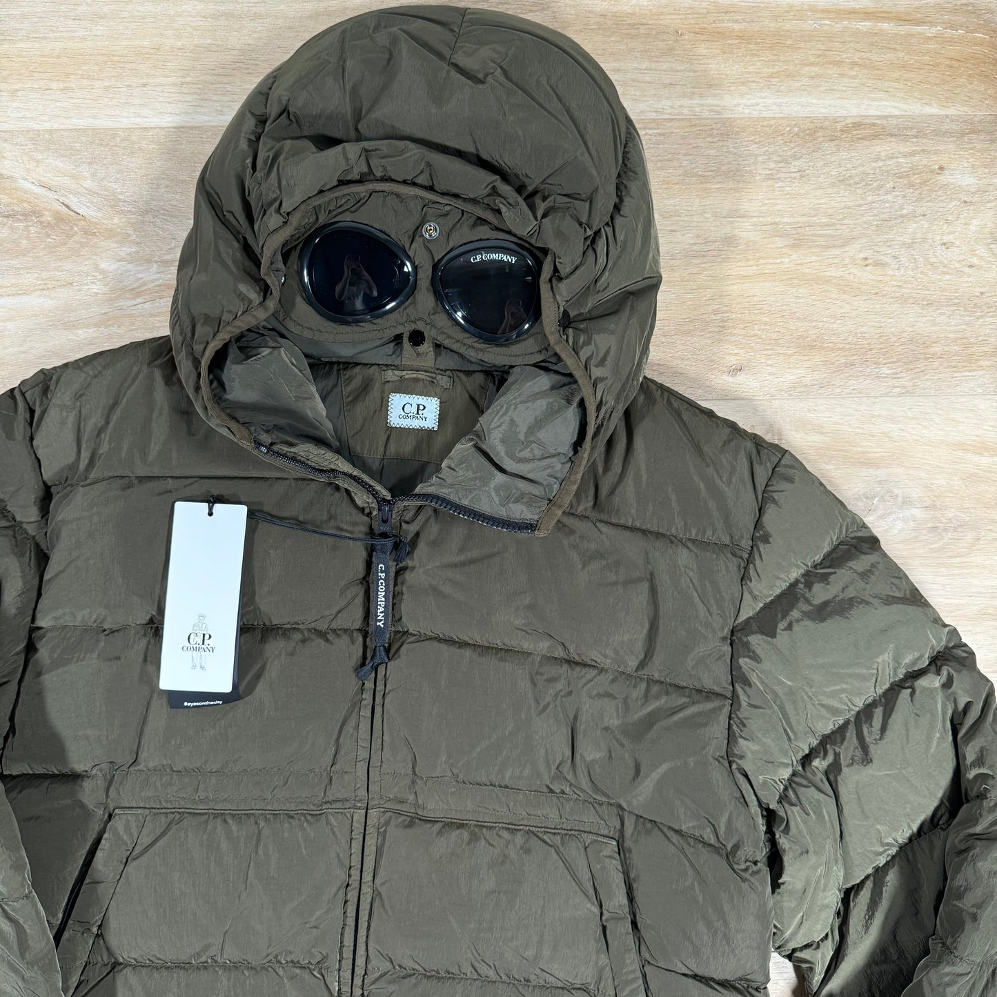 CP Company Chrome-R Goggle Down Jacket in Ivy Green