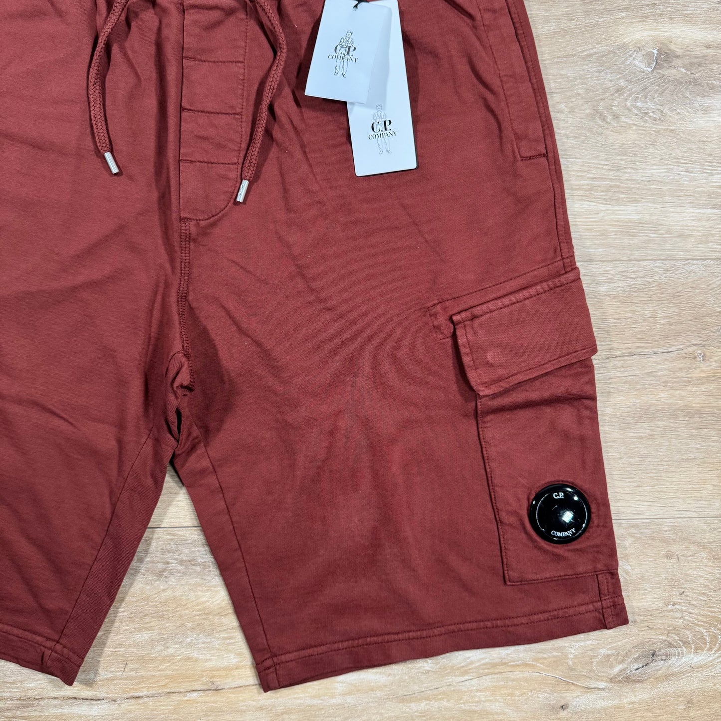 CP Company Light Fleece Cargo Lens Shorts in Sable - Brown
