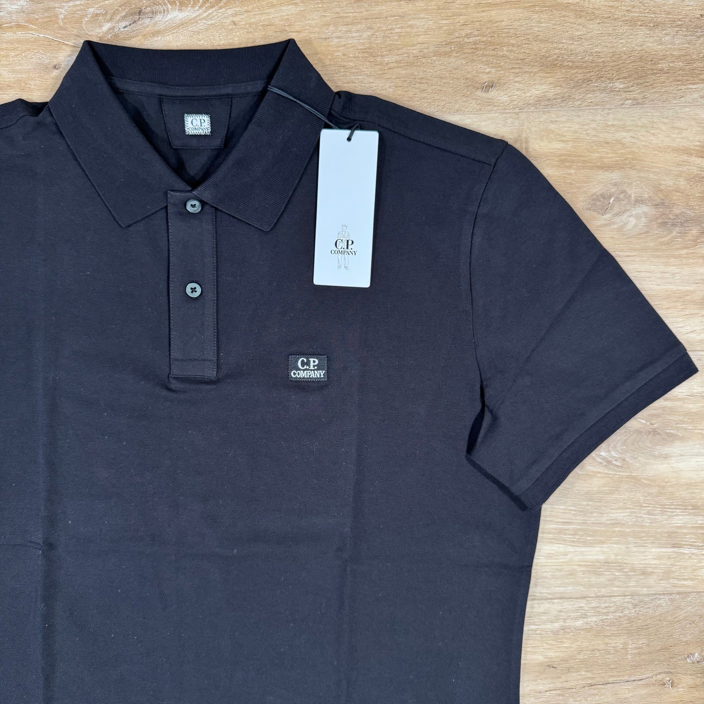 CP Company Stretch Piquet Logo Polo Shirt in Black