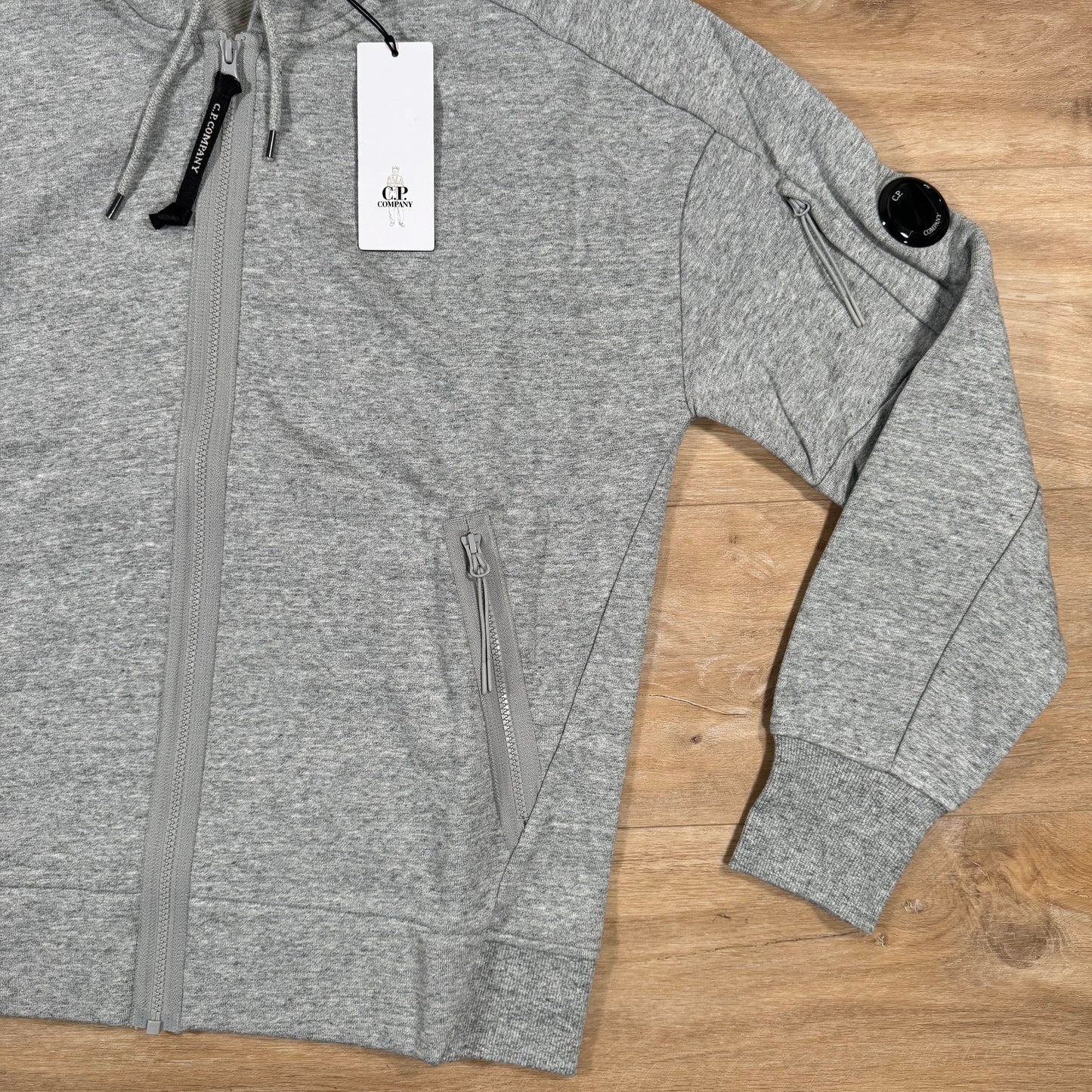 CP Company Diagonal Raised Zipped Lens Hoodie in Grey