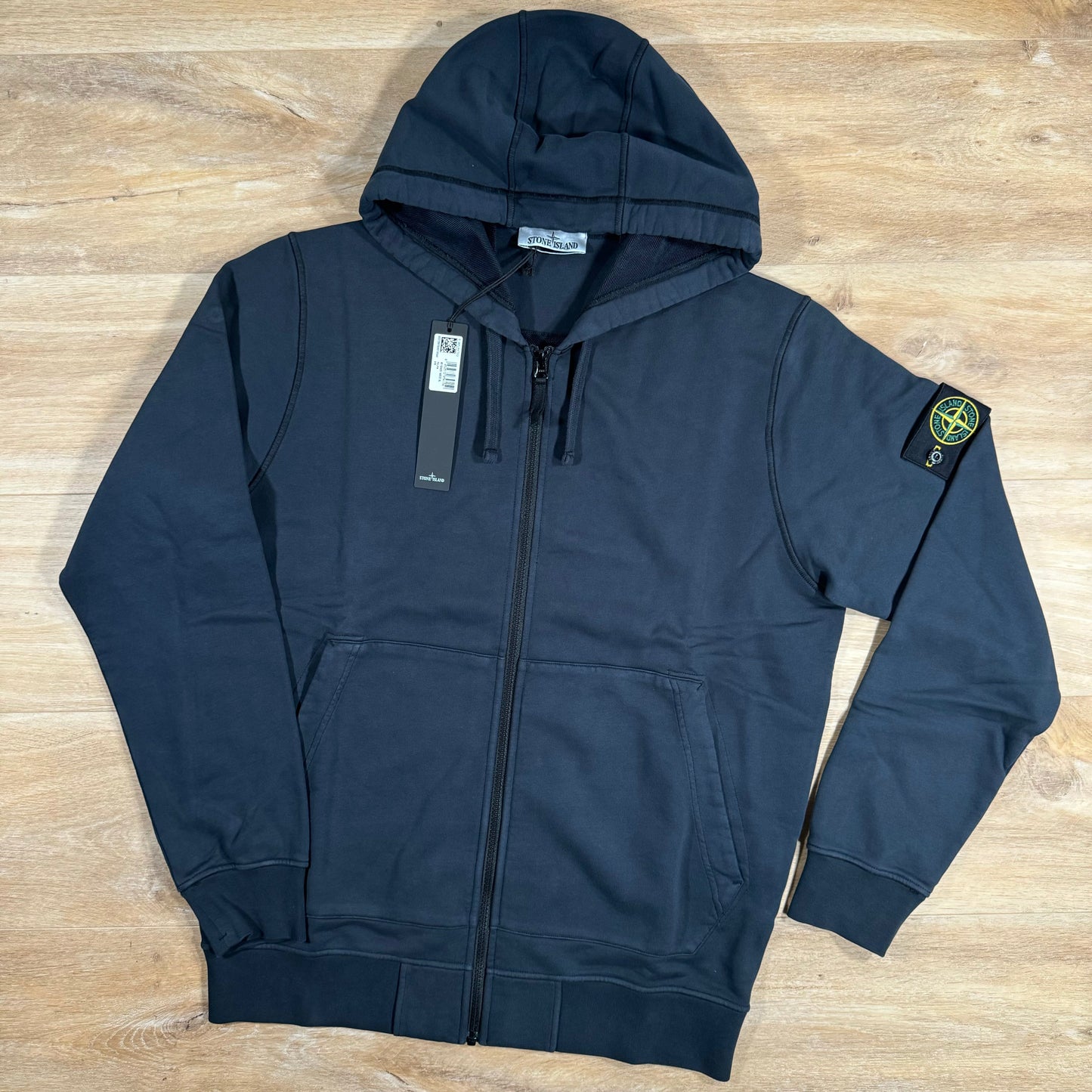 Stone Island Organic Cotton Fleece Zip Hoodie in Navy