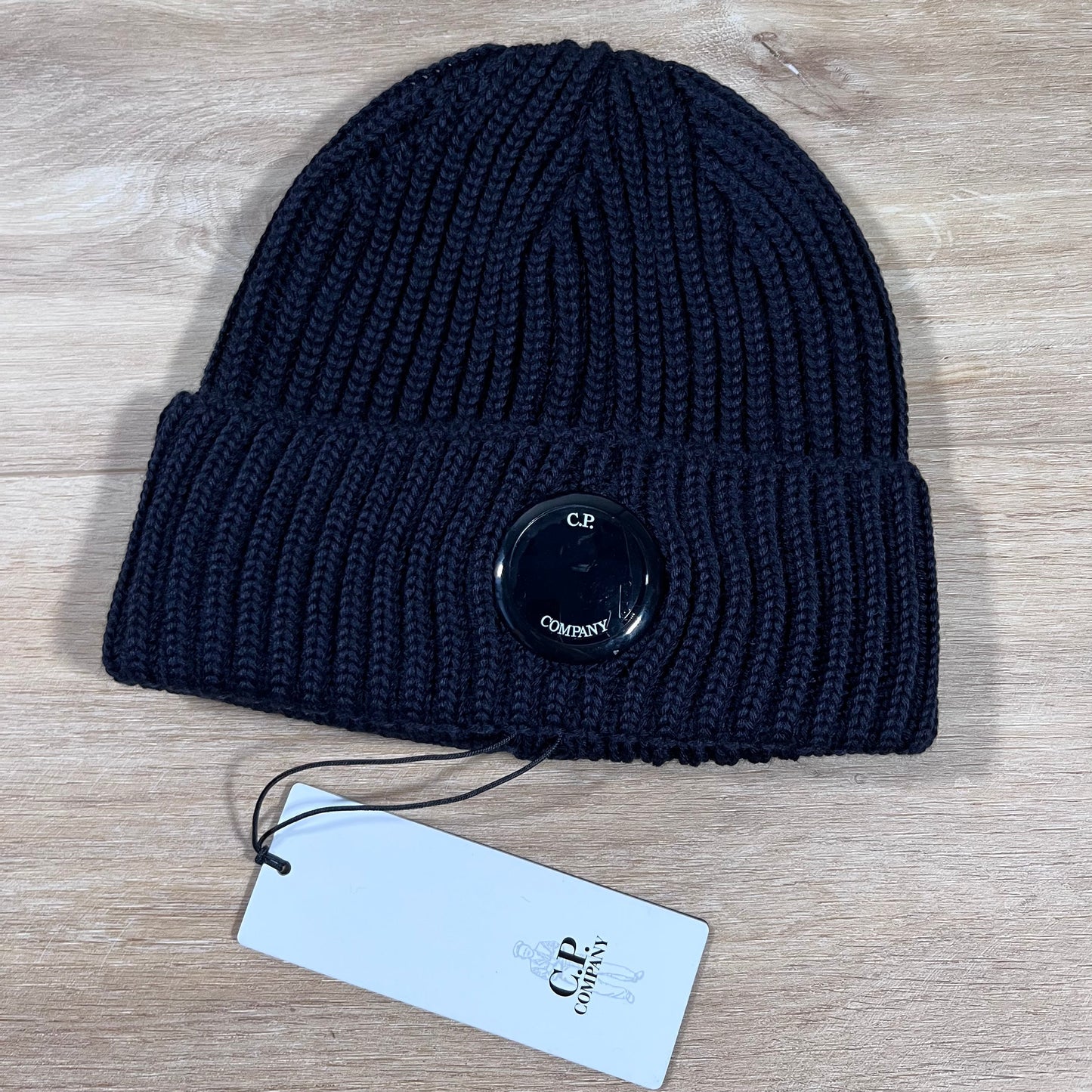 CP Company Extra Fine Merino Wool Lens Beanie in Navy