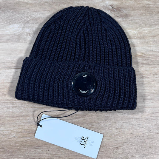 CP Company Extra Fine Merino Wool Lens Beanie in Navy