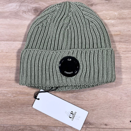 CP Company Extra Fine Merino Wool Lens Beanie in Tea - Green