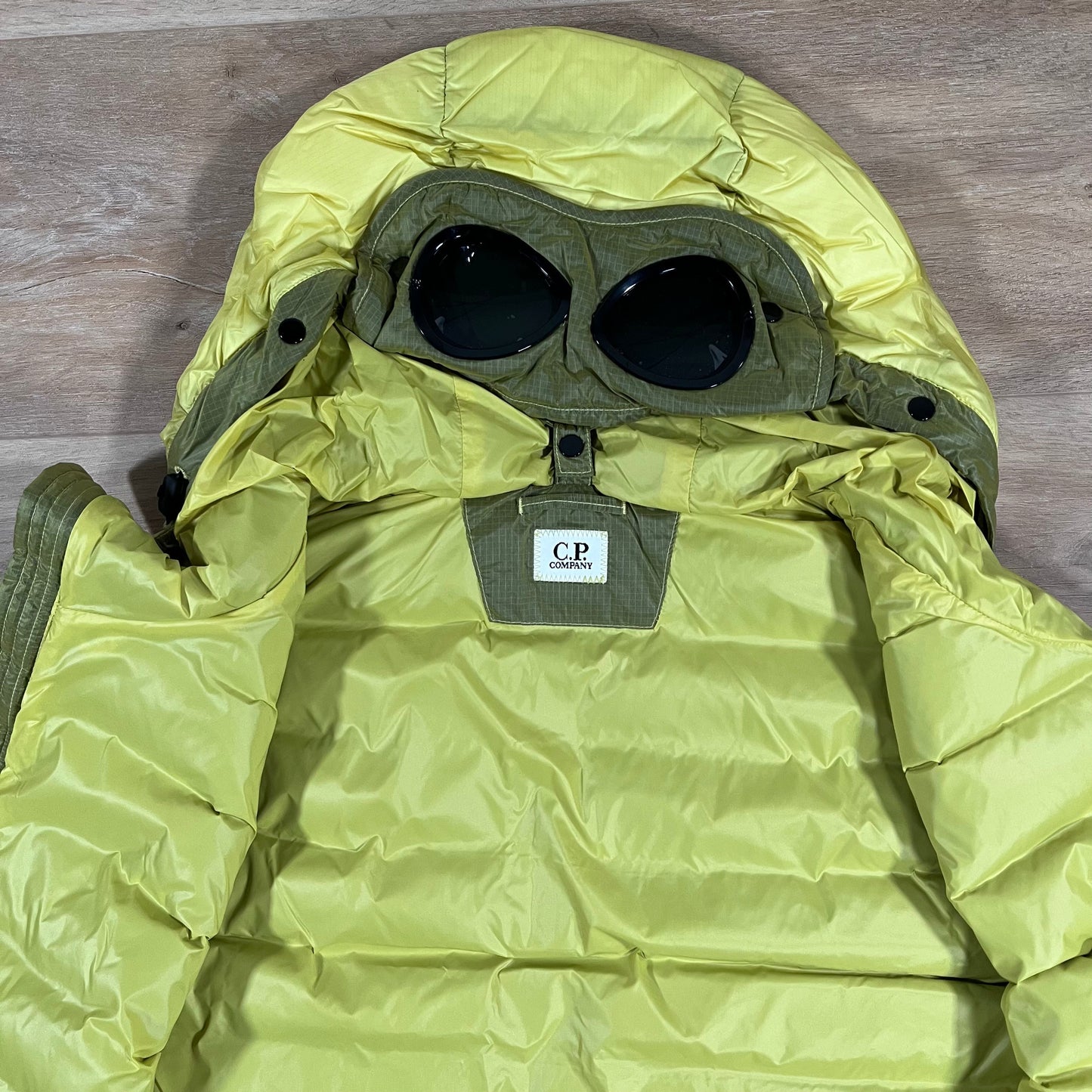 CP Company DD Shell Goggle Down Gilet in Green Sheen - Yellow
