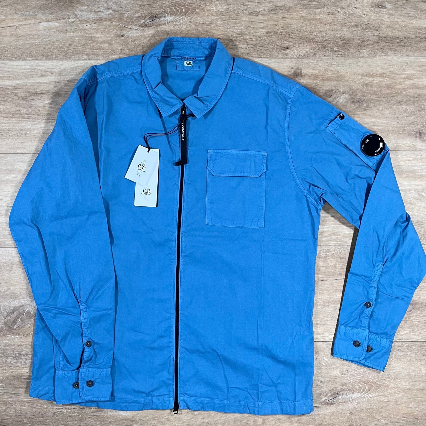 CP Company Organic Gabardine Lens Overshirt in Aegean Blue